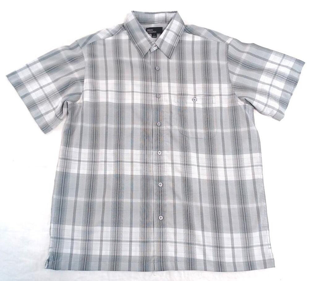 Marc Edwards Men's Gray Plaid Shirt Sz L Button Up Short Sleeve Polyester